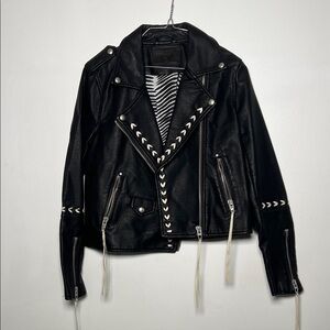 Blank NYC Black Leather Moto Jacket with White Chevron Trim